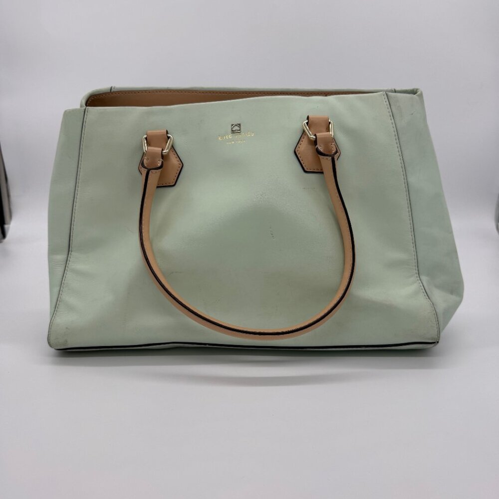 Kate Spade Mint Green Shoulder Bag with Tan and Black Trim - Picture 2 of 14